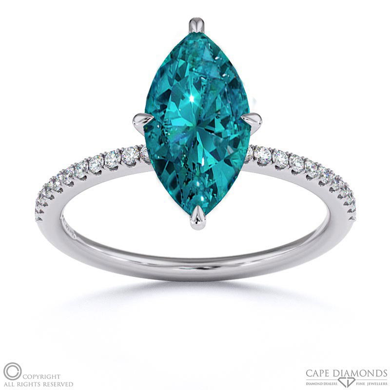 Alexandrite Marquise Cut Hidden Halo Side Stones Engagement Ring White Gold