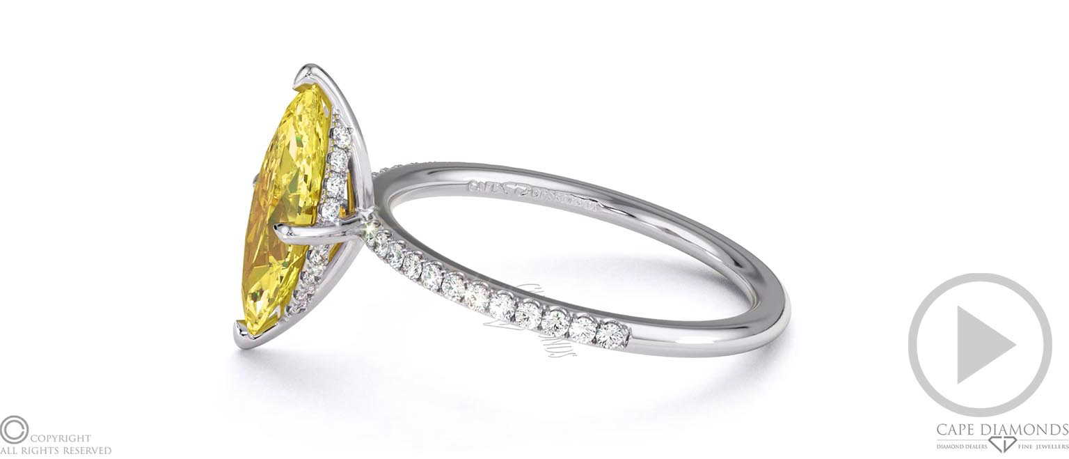 Yellow Lab Grown Diamond Marquise Cut Hidden Halo Side Stones Engagement Ring White Gold top video