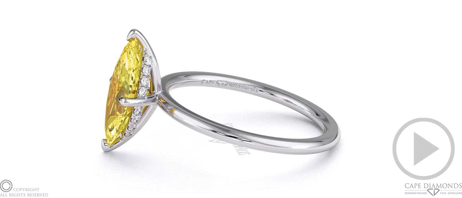 Yellow Lab Grown Diamond Hidden Halo Marquise Cut Solitaire Engagement Ring White Gold top video