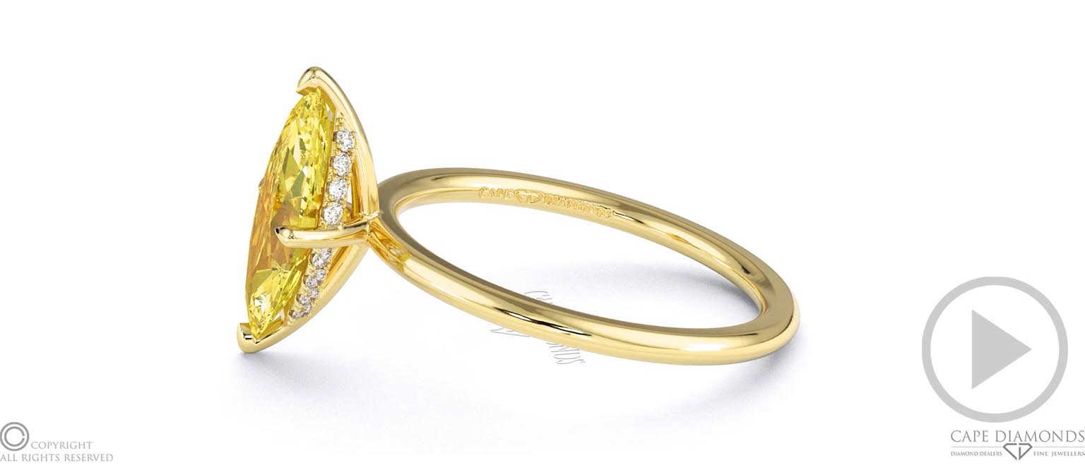 Yellow Natural Diamond Marquise Cut Hidden Halo Engagement Ring Yellow Gold top video