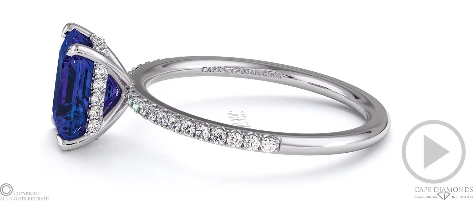 Tanzanite Hidden Halo Side Stone Engagement Ring White Gold top video