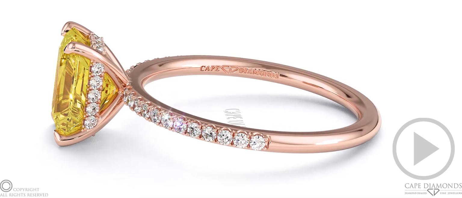 Yellow Lab Grown Diamond Radiant Cut Hidden Halo Side Stones Engagement Ring Rose Gold top video
