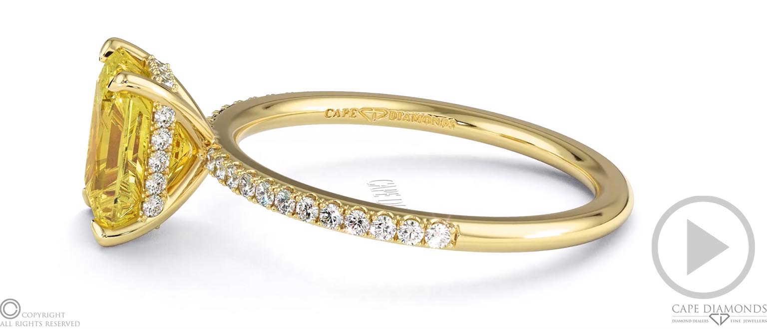 Yellow Lab Grown Diamond Radiant Cut Hidden Halo Side Stones Engagement Ring Yellow Gold top video