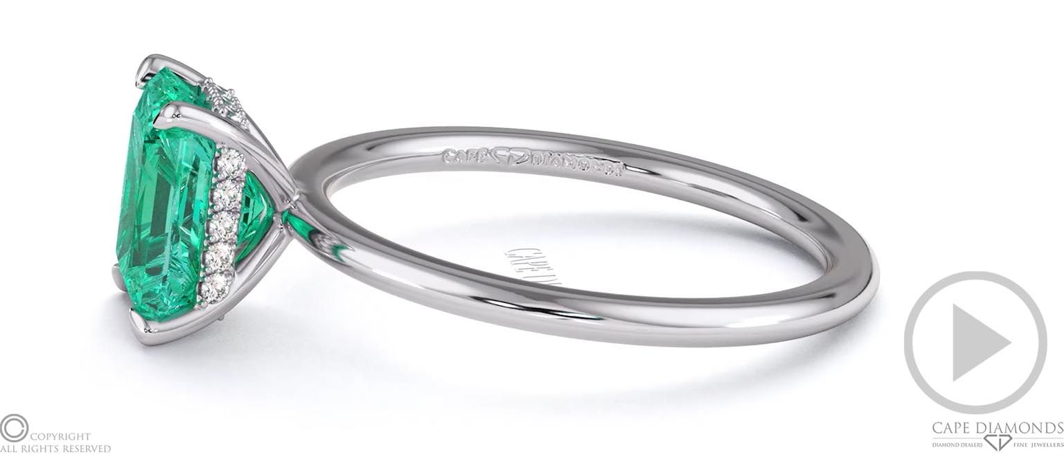 Emerald Radiant Cut Hidden Halo Engagement Ring Platinum top video