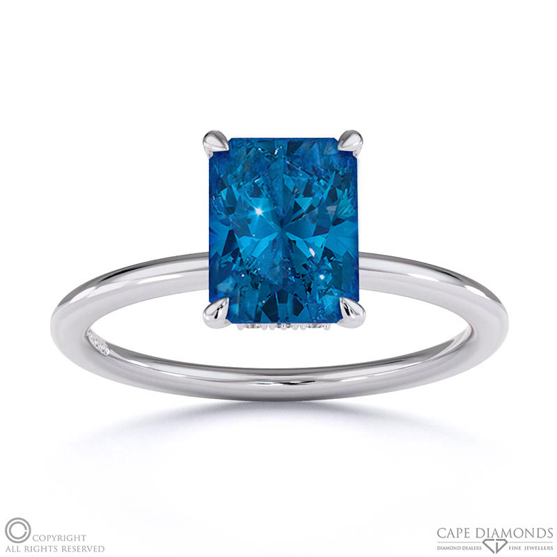 Sapphire Radiant Cut Hidden Halo Engagement Ring White Gold