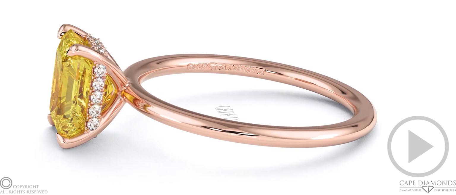 Yellow Natural Diamond Radiant Cut Hidden Halo Engagement Ring Rose Gold top video