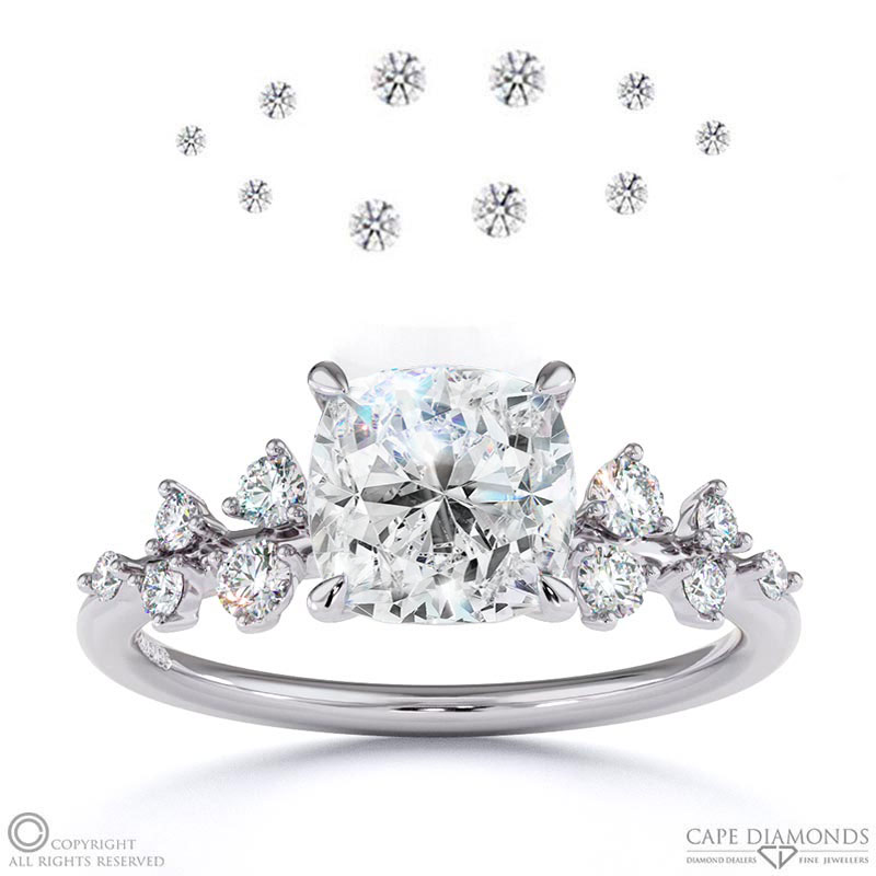 Lab Grown Diamond Cushion Stardust Engagement Ring White Gold