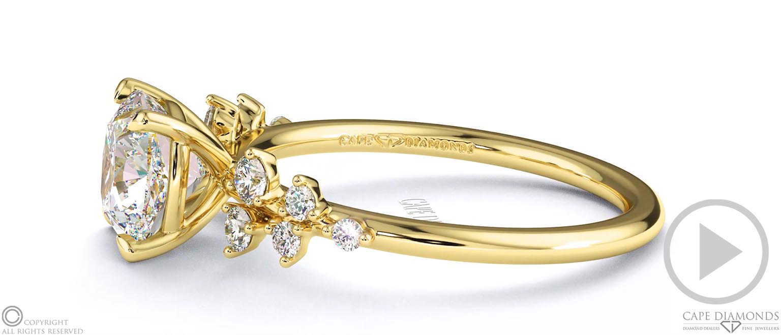 Lab Grown Diamond Cushion Round Stardust Engagement Ring Yellow Gold top video
