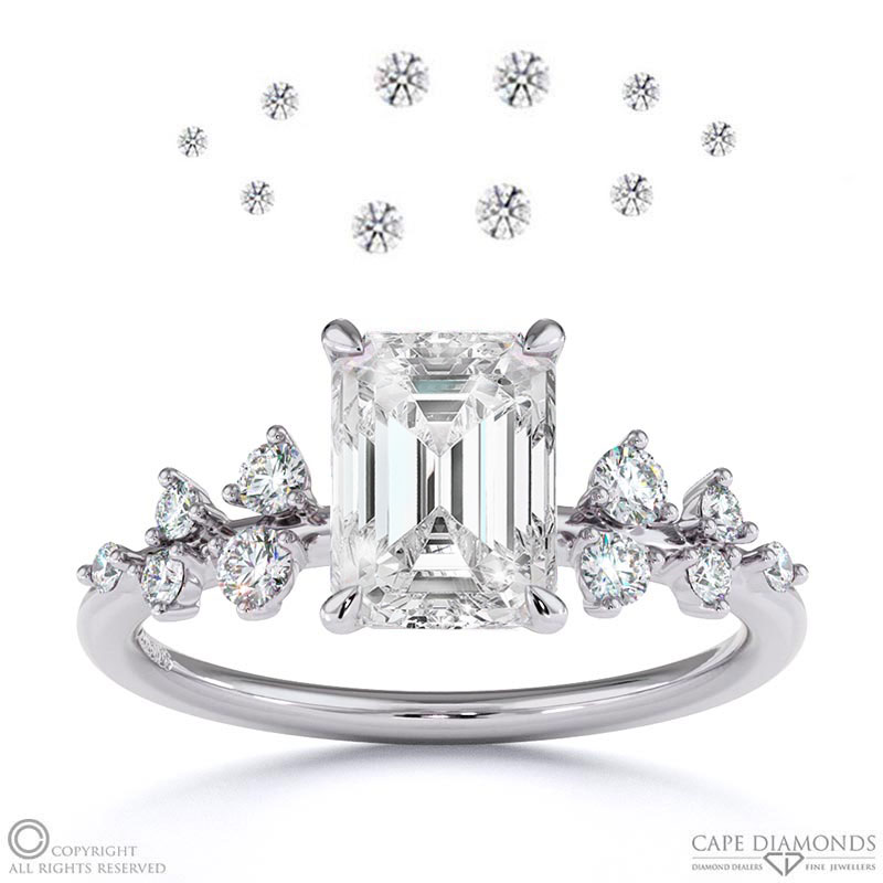 Lab Grown Diamond Emerald Stardust Engagement Ring White Gold