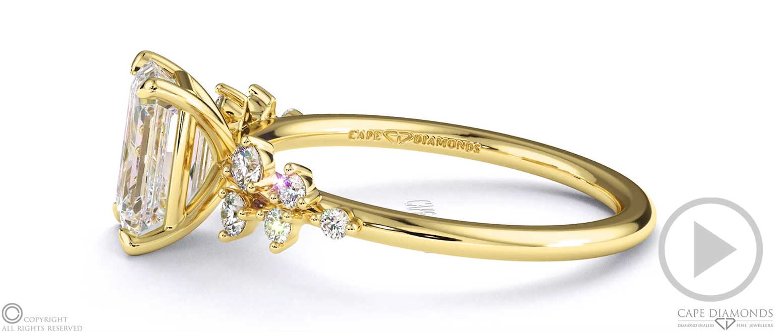 Lab Grown Diamond Emerald Stardust Engagement Ring Yellow Gold top video