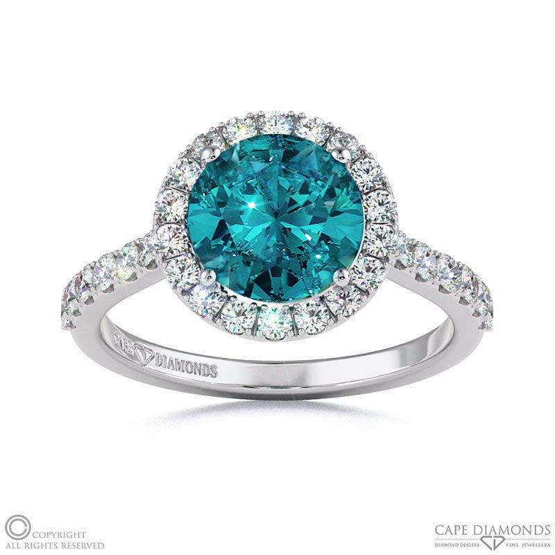 Alexandrite Round Halo Engagement Ring White Gold