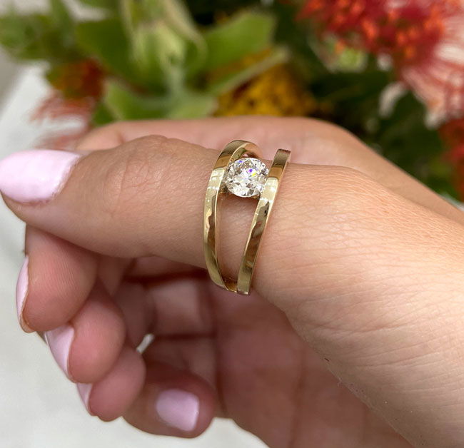 Split Band Yellow Gold Diamond Engagement Rings