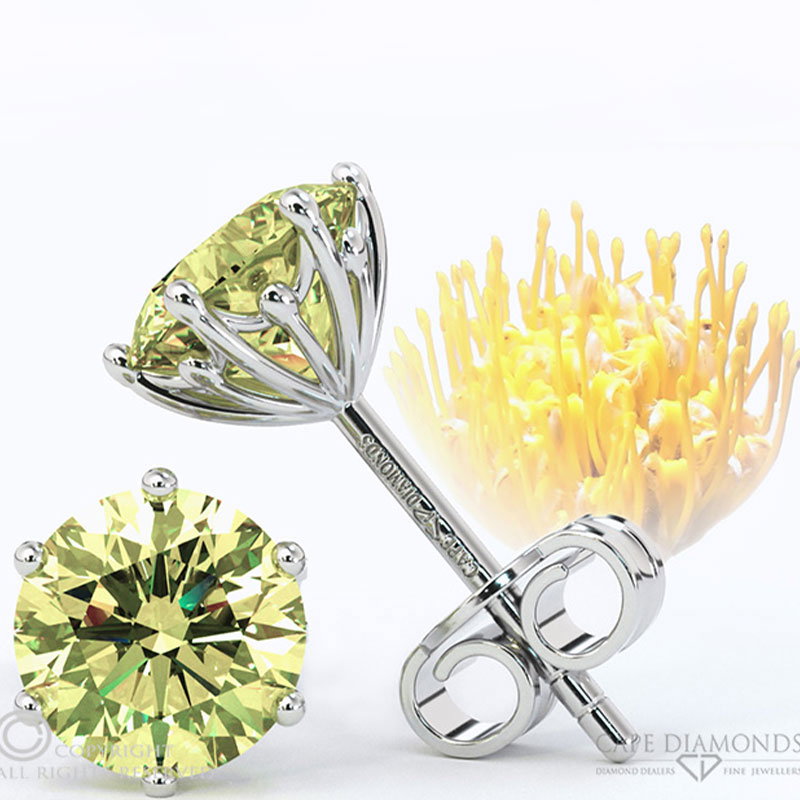 Pincushion Lab Yellow Diamond White Gold Earrings