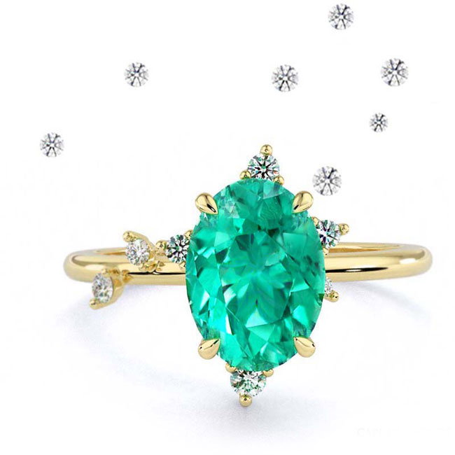 Celestial Yellow Gold Green Garnet Engagement Rings