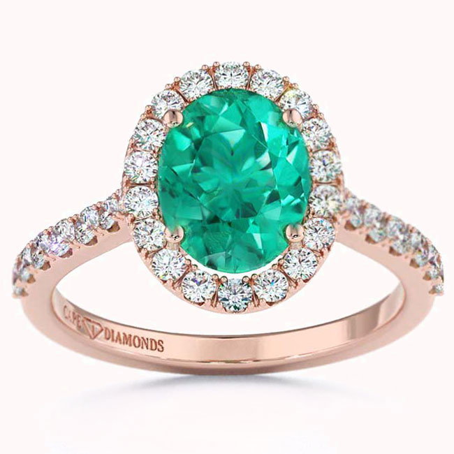 Rose gold Halo Green Garnet Engagement Rings