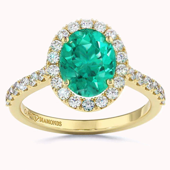 Yellow Gold Halo Green Garnet Engagement Rings