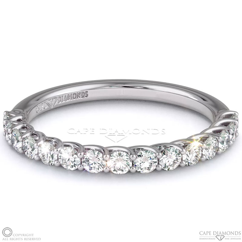 White Gold Womans Curved Trellis  Half Eternity Round Diamond Wedding Band