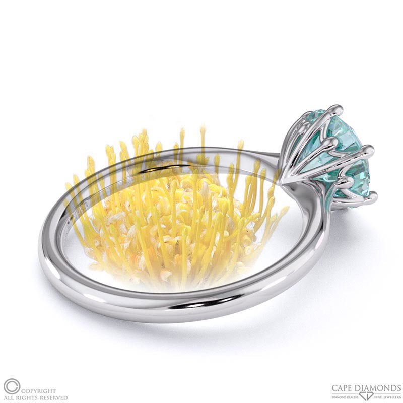 Pincushion Soltaire Aquamarine Engagement Ring White Gold