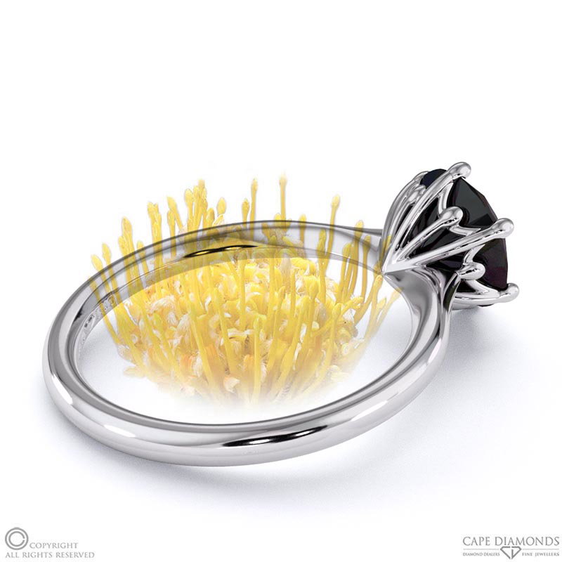 Pincushion Soltaire Black Diamond Lab Grown Engagement Ring White Gold