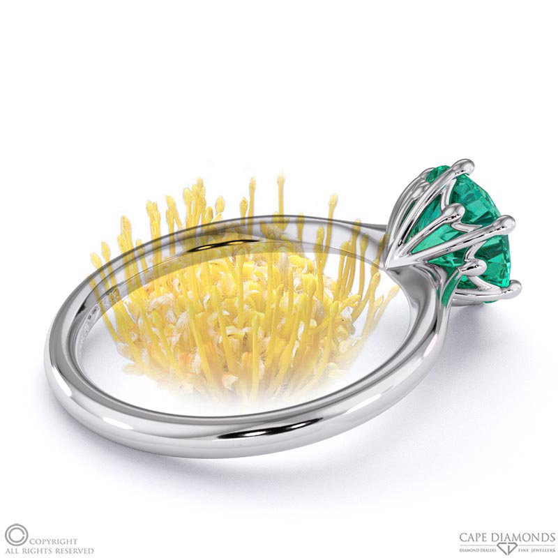 Pincushion Soltaire Emerald Engagement Ring White Gold