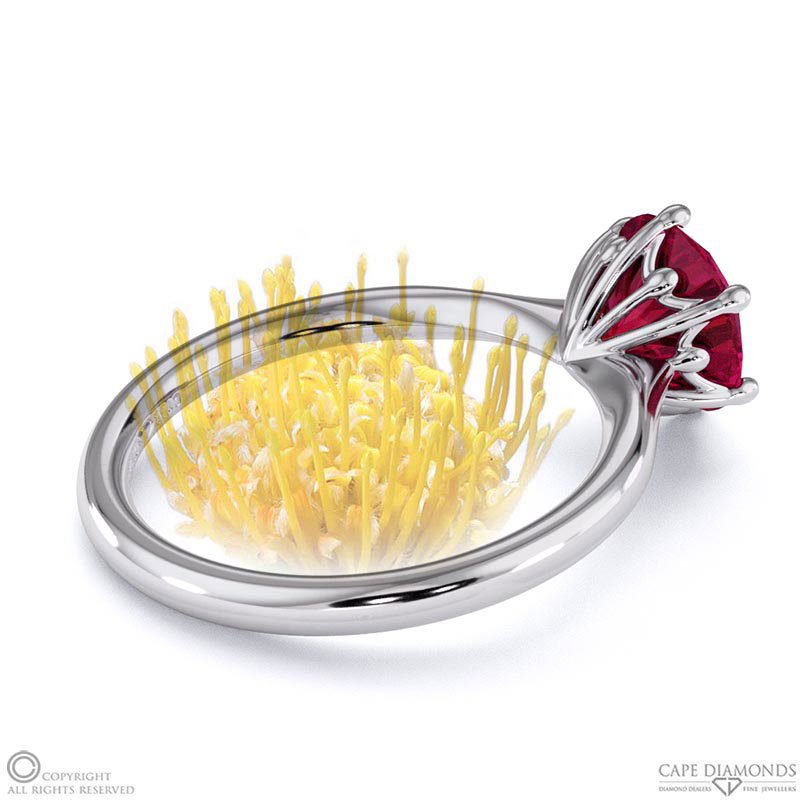Pincushion Soltaire Ruby Engagement Ring White Gold