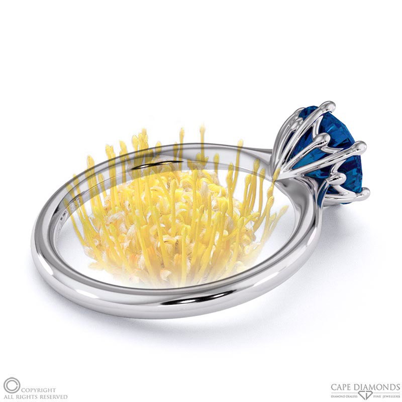 Pincushion Soltaire Sapphire Engagement Ring White Gold