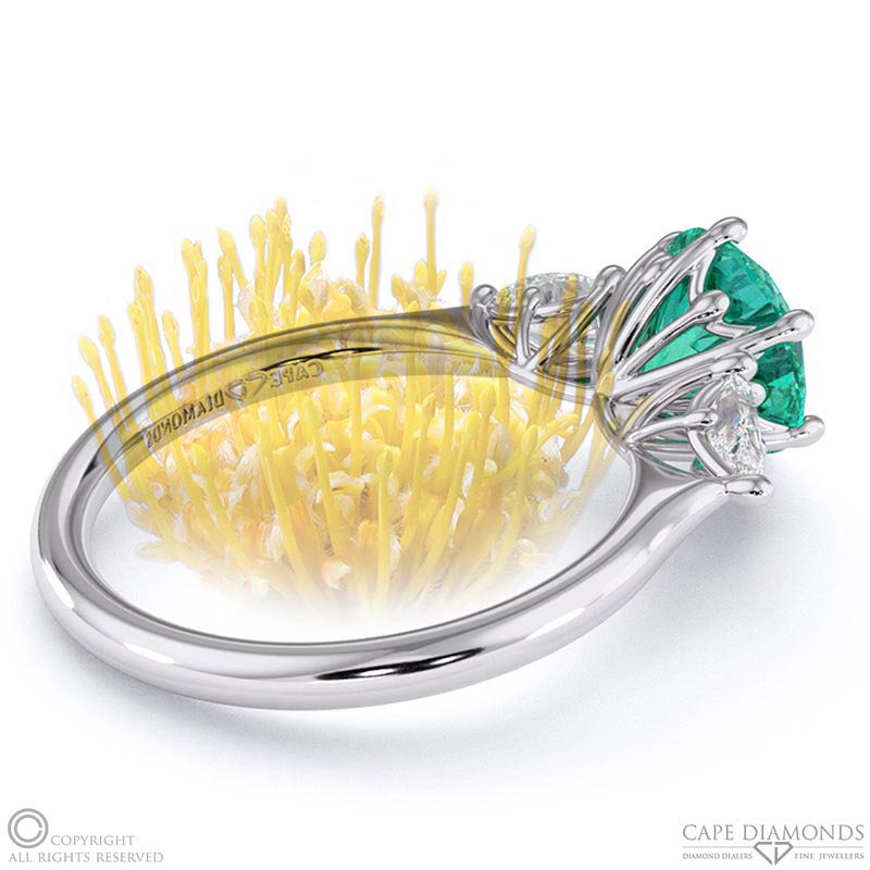 Pin Cushion Emerald Round Pear Trilogy Engagement Ring White Gold