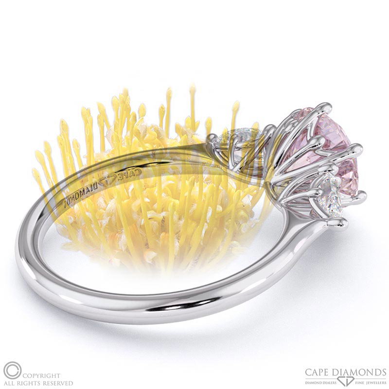 Pin Cushion Morganite Round Pear Trilogy Engagement Ring White Gold