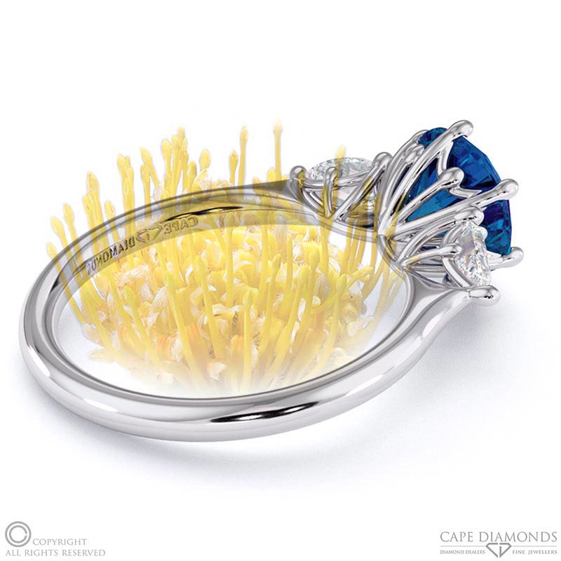 Pin Cushion Sapphire Round Pear Trilogy Engagement Ring White Gold