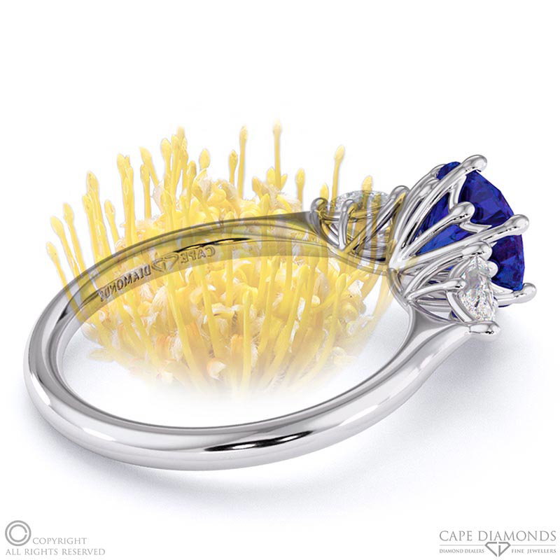 Pin Cushion Tanzanite Round Pear Trilogy Engagement Ring White Gold