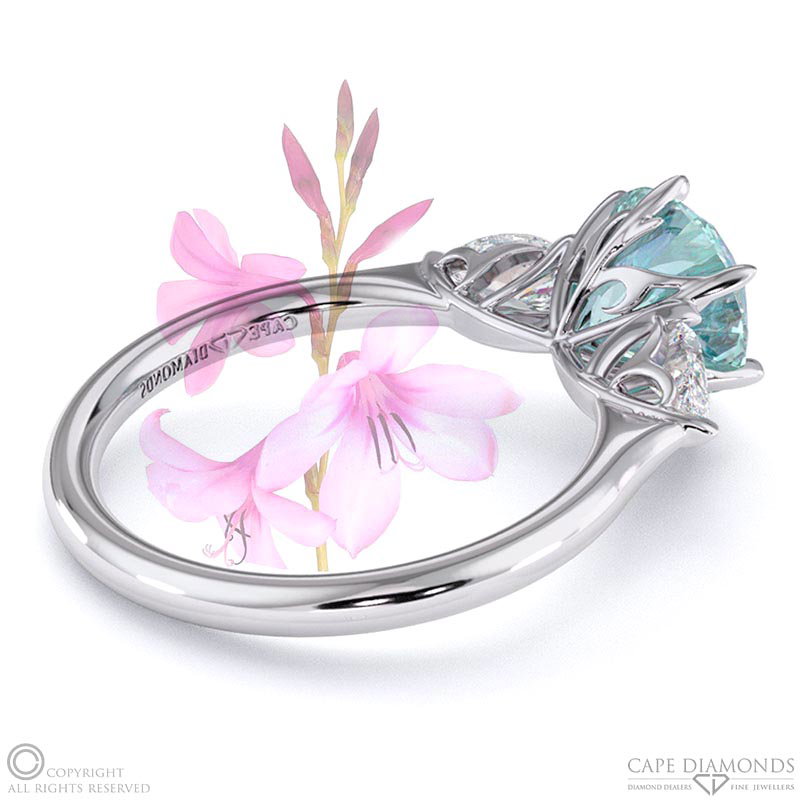 Watsonia Aquamarine Round Pear Trilogy Engagement Ring White Gold