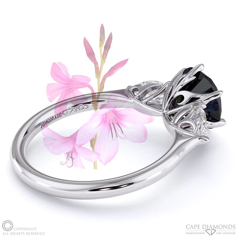 Watsonia Black Lab Grown Diamond Round Pear Trilogy Engagement Ring White Gold