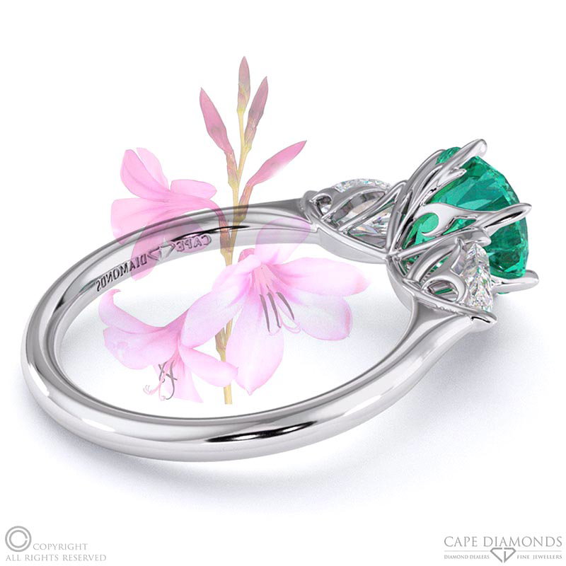 Watsonia Emerald Round Pear Trilogy Engagement Ring White Gold
