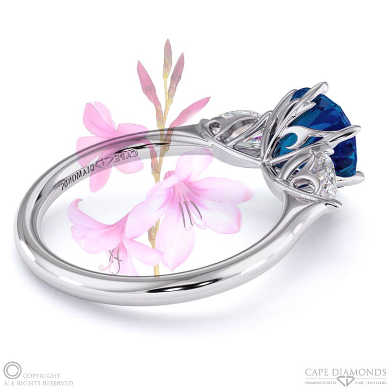Watsonia Sapphire Round Pear Trilogy Engagement Ring White Gold