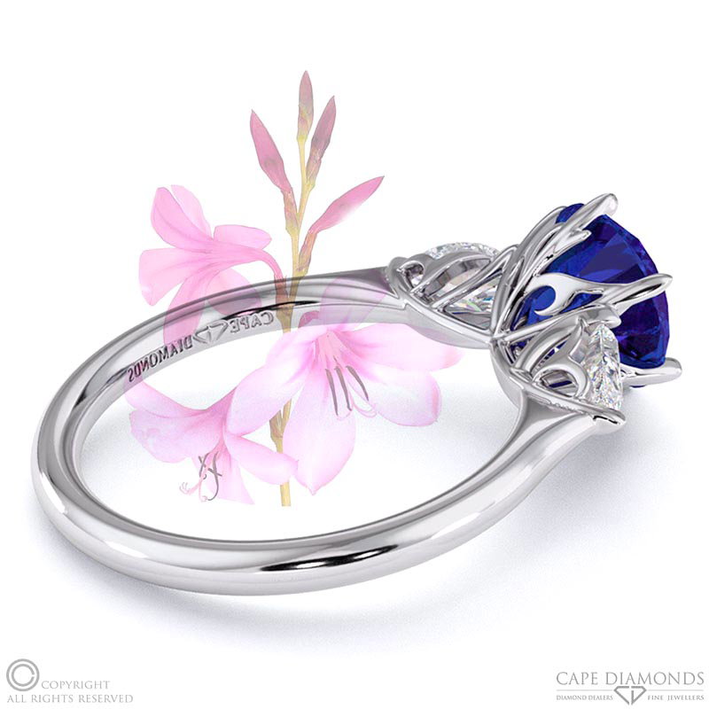 Watsonia Tanzanite Round Pear Trilogy Engagement Ring White Gold