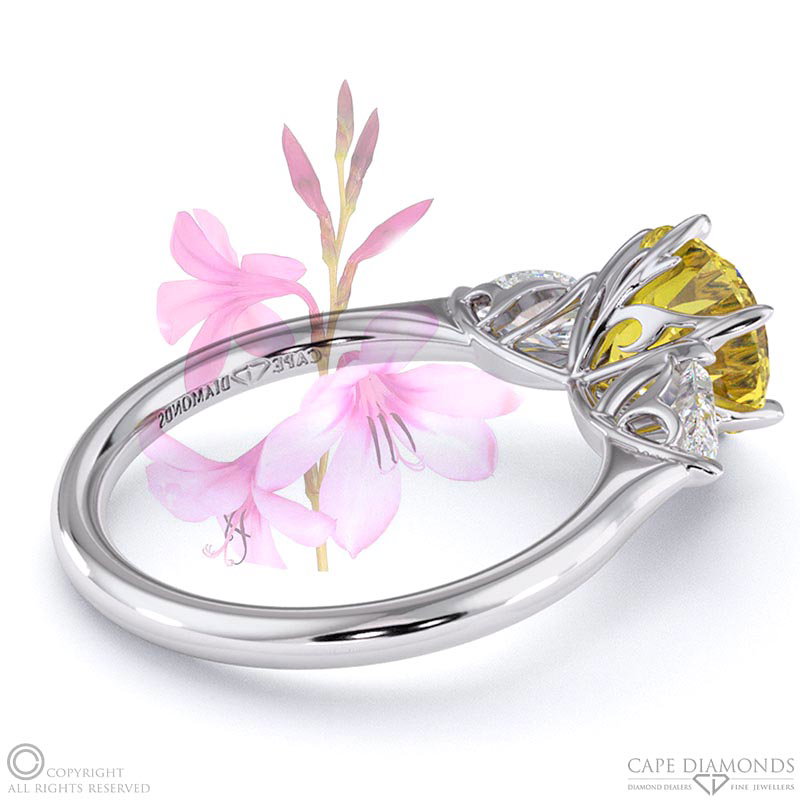 Watsonia Yellow Natural Diamond Round Pear Trilogy Engagement Ring White Gold