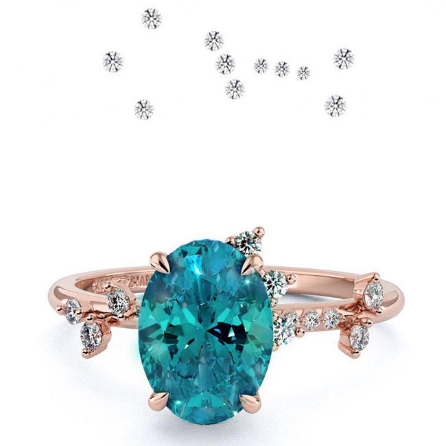 Rose Gold Celestial Teal Sapphire Engagement Rings