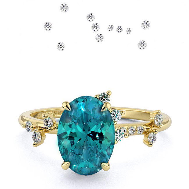 Yellow Gold Celestial Teal Sapphire Engagement Rings