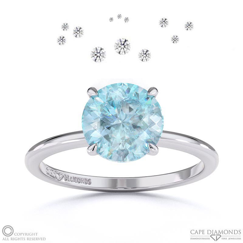 Starlit Aquamarine Hidden Halo Round Engagement Ring White Gold