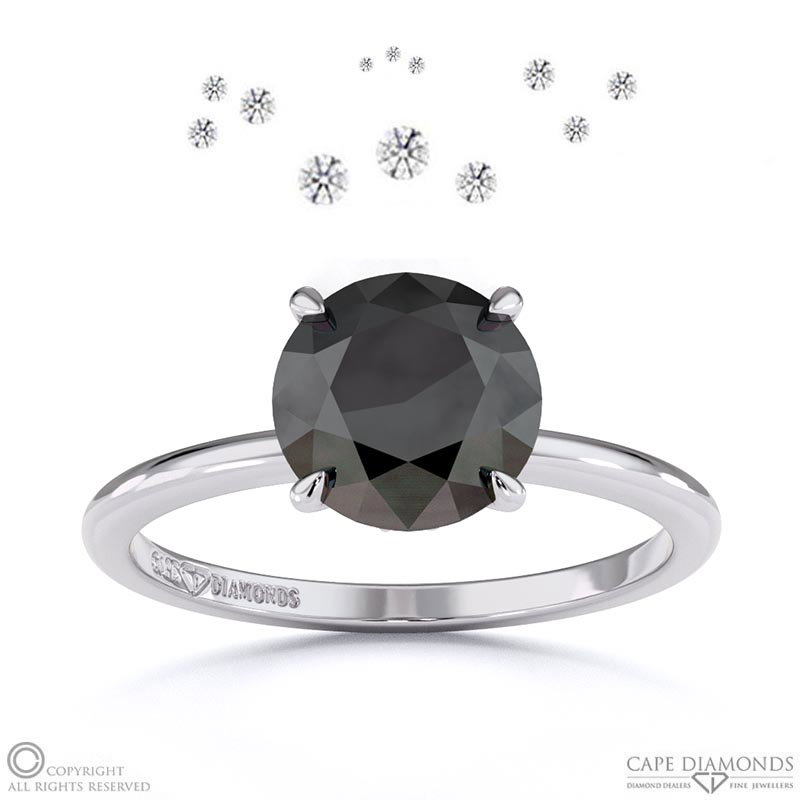 Starlit Black Lab Grown Diamond Hidden Halo Round Engagement Ring White Gold