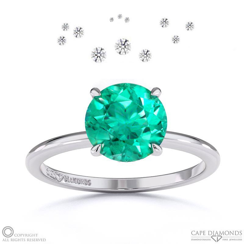 Starlit Emerald Hidden Halo Round Engagement Ring White Gold