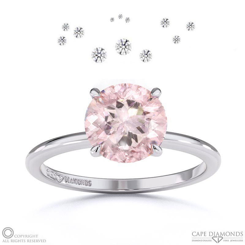 Starlit Morganite Hidden Halo Round Engagement Ring White Gold