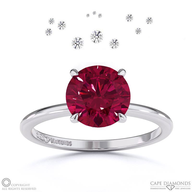 Starlit Ruby Hidden Halo Round Engagement Ring White Gold