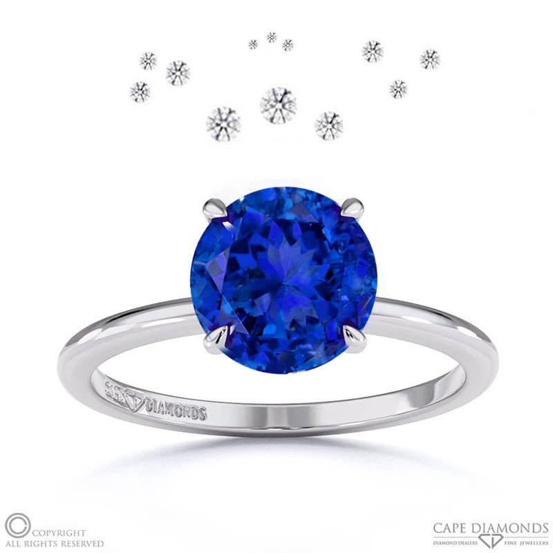 Starlit Tanzanite Hidden Halo Round Engagement Ring White Gold
