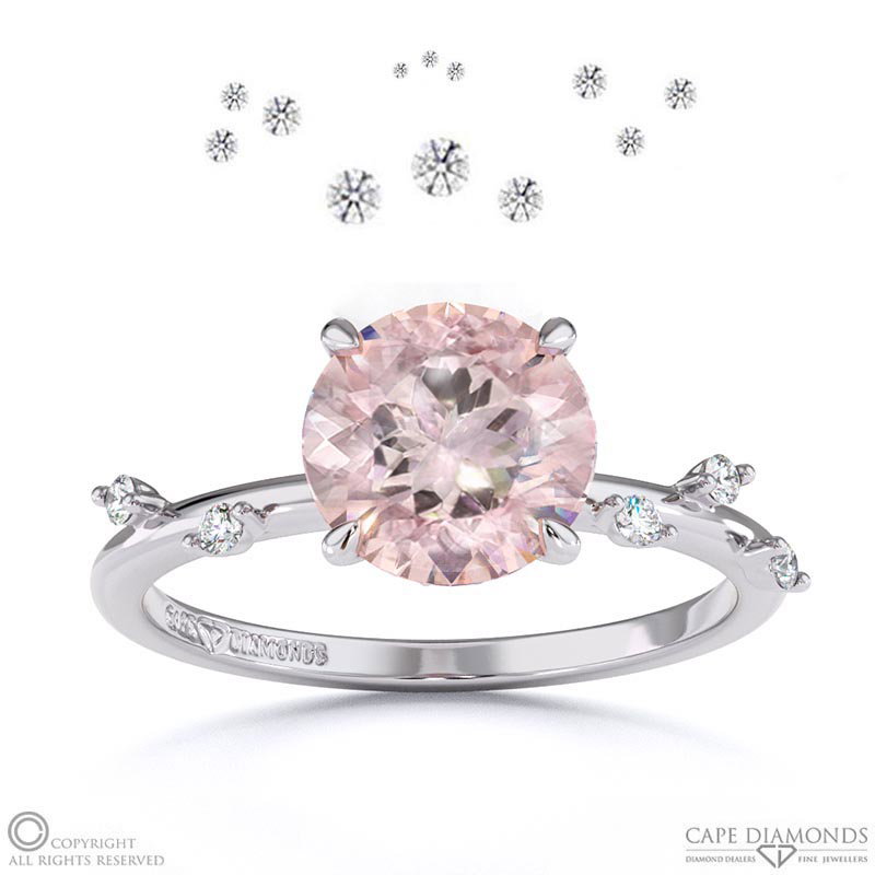 Starlit Morganite Hidden Halo Round Side Stone Engagement Ring White Gold