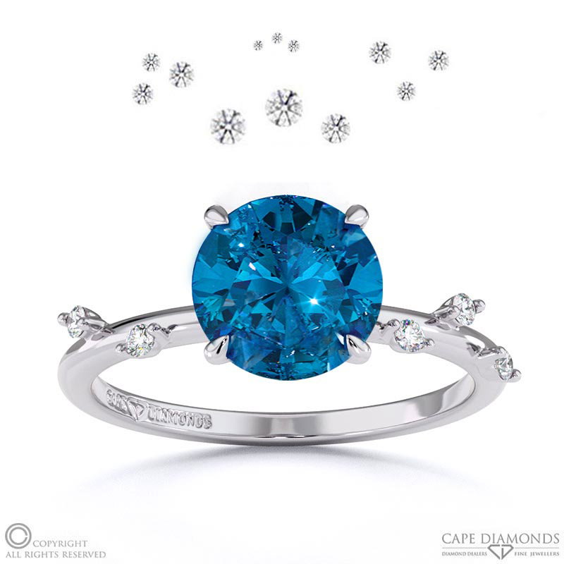 Starlit Sapphire Hidden Halo Round Side Stone Engagement Ring White Gold