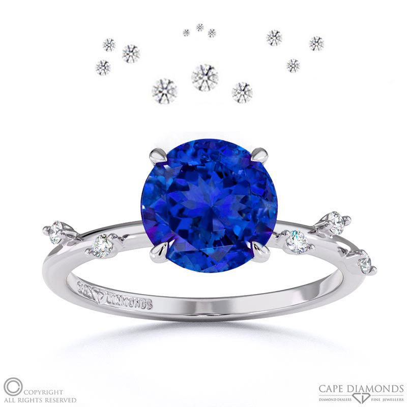 Starlit Tanzanite Hidden Halo Round Side Stone Engagement Ring White Gold