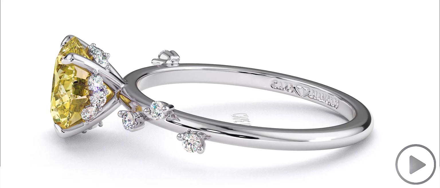 Starlit Yellow Natural Diamond Hidden Halo Round Side Stone Engagement Ring White Gold top video