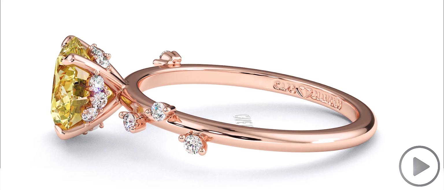 Starlit Yellow Lab Grown Diamond Hidden Halo Round Side Stone Engagement Ring Rose Gold top video