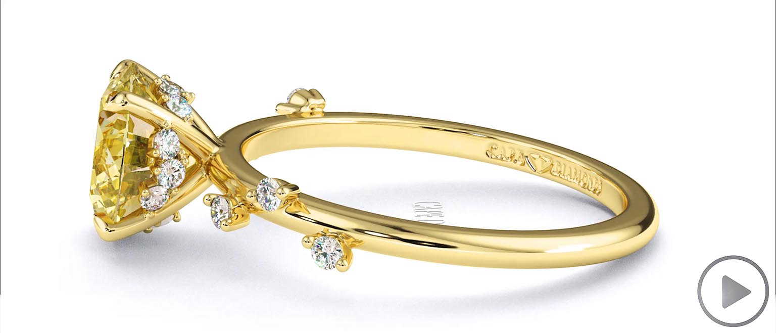 Starlit Yellow Natural Diamond Hidden Halo Round Side Stone Engagement Ring Yellow Gold top video